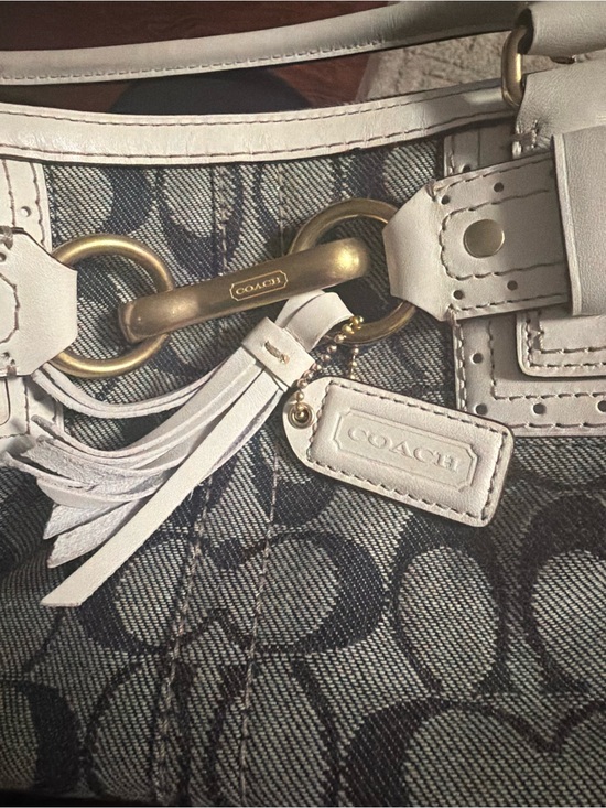 Coach Handbags - Coach Signature Denim Shoulder Bag with White Leather Trim